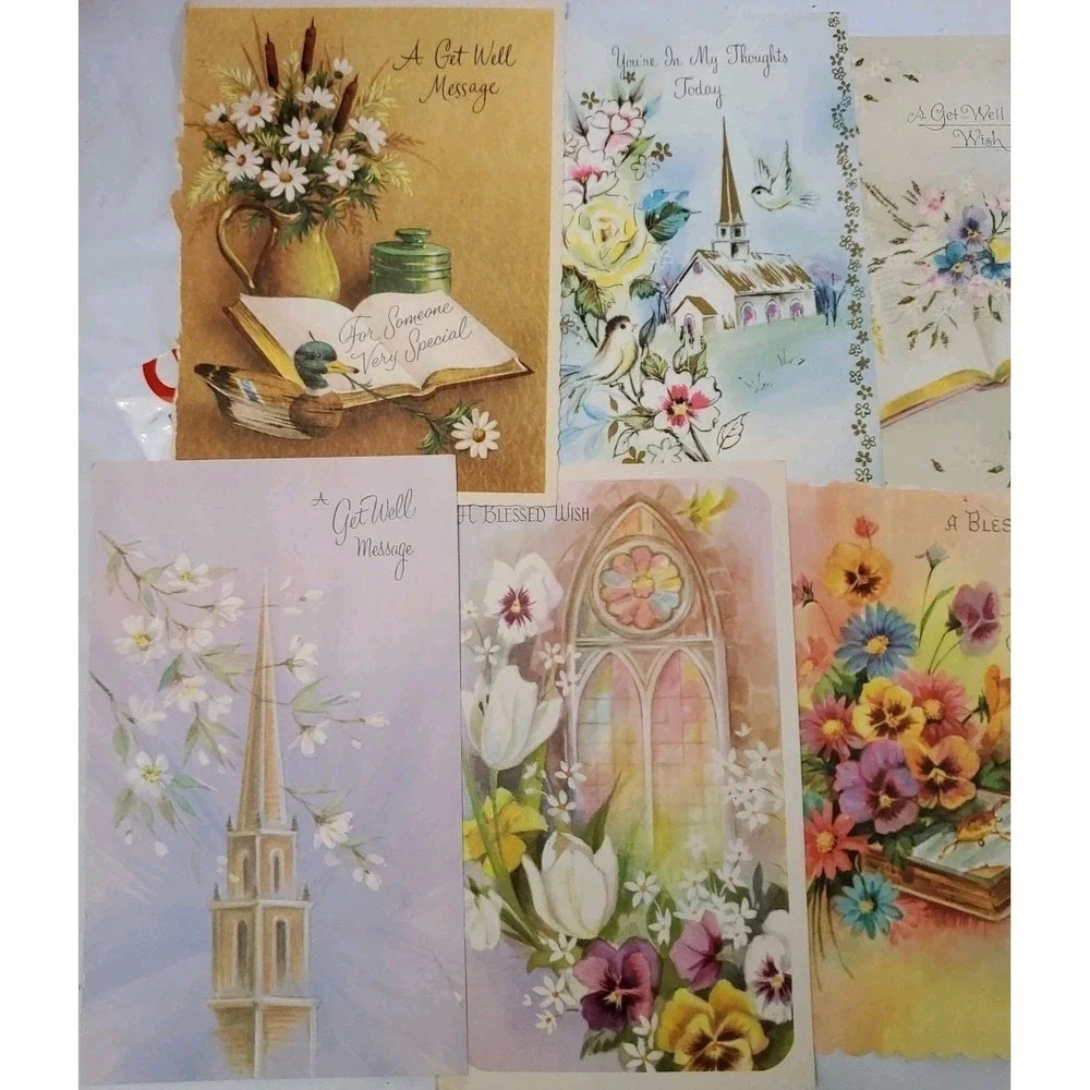 13 Old Vintage Used Greeting Card Fronts Crafts Flowers Get Well Christian Theme